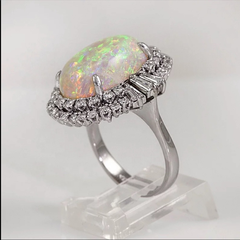 New 925 Silver Man-Made Fire Opal Diamond Ring - Picture 5 of 5